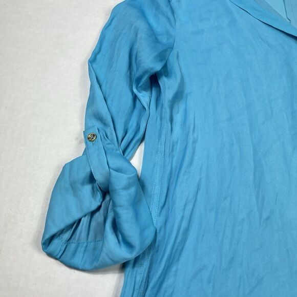 Lilly Pulitzer Womens Blue Long Sleeve Tunic Top Size Small Roll Tab Pullover - Picture 3 of 11